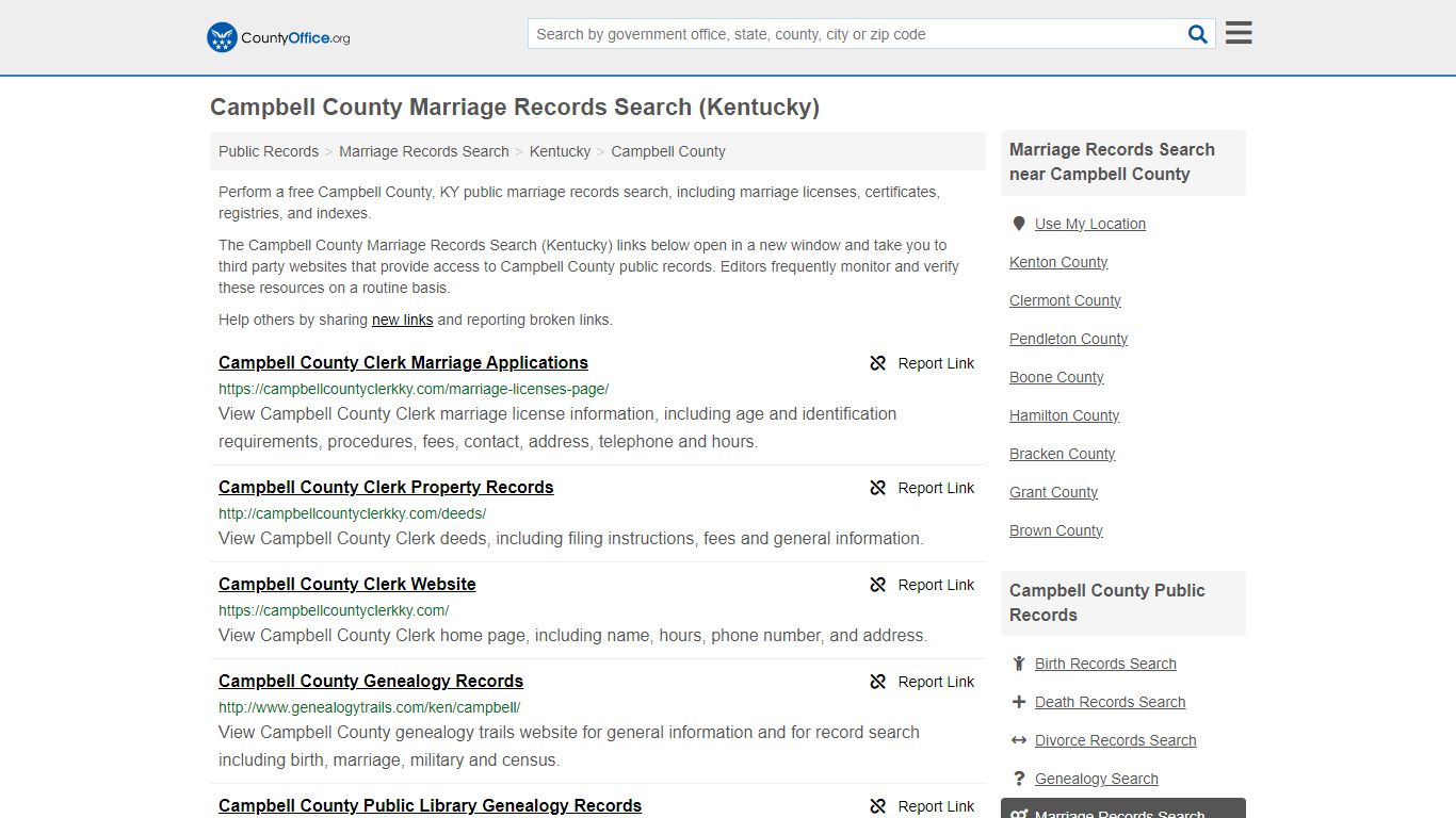 Campbell County Marriage Records Search (Kentucky)