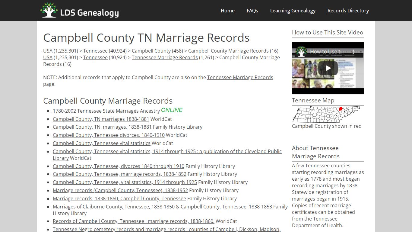 Campbell County TN Marriage Records - LDS Genealogy