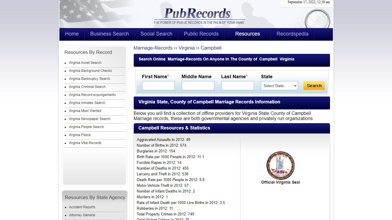 Campbell County, Virginia Marriage Records - Pubrecords.com